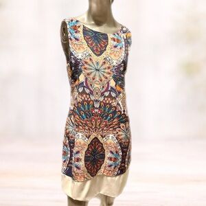 Blank Nation Boho Medallion Print Shift Dress Sleeveless Tunic Top, Medium